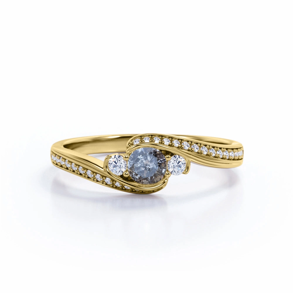 Soft Finish Bypass 1 Ct Round Salt and Pepper Diamond Engagement Ring