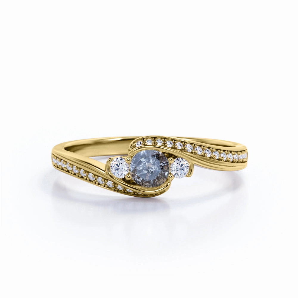 Artistic Look Bypass 1 Ct Round Salt and Pepper Diamond Engagement Ring