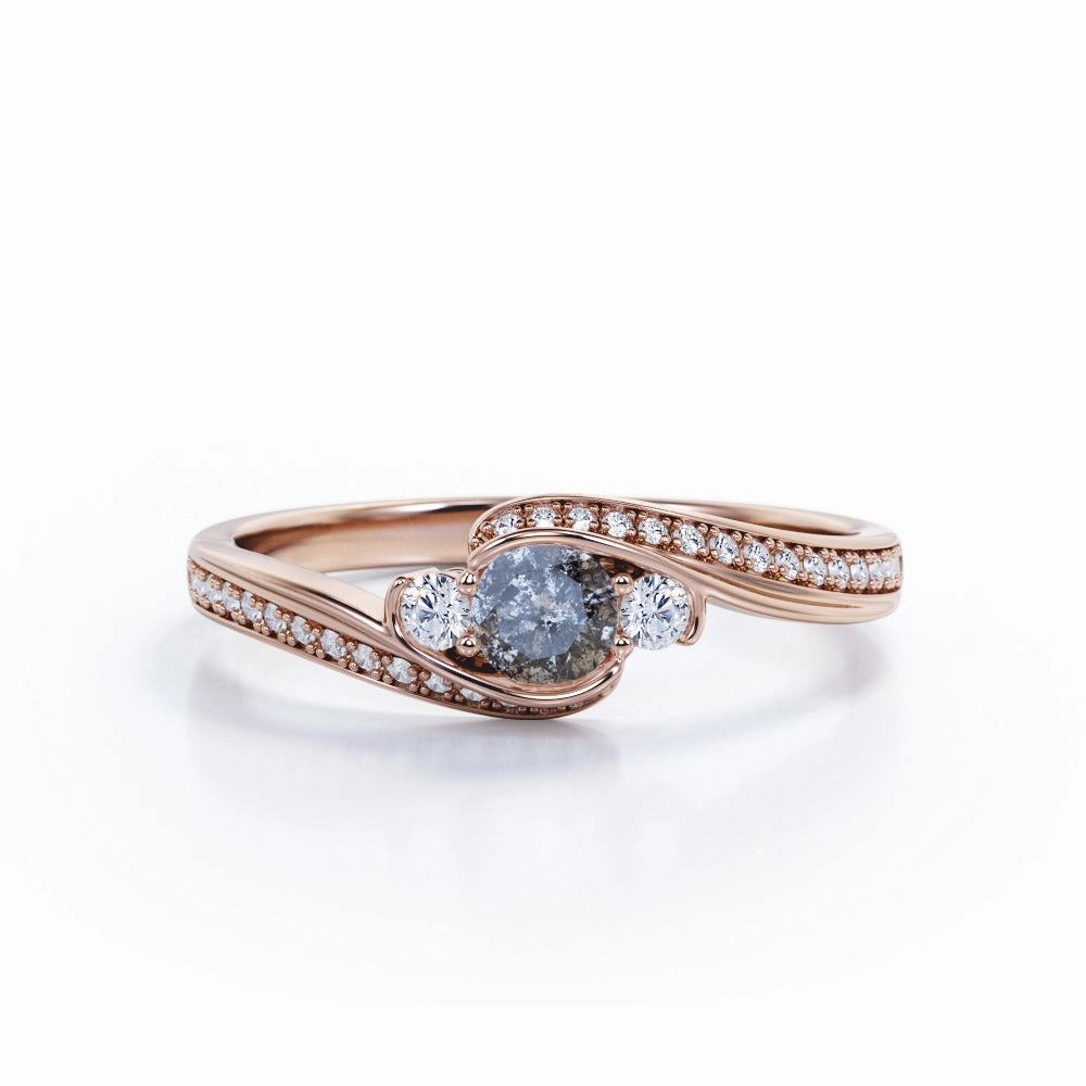 Bypass 1 Ct Round Salt and Pepper Diamond Engagement Ring Eternal Item Classic Flow