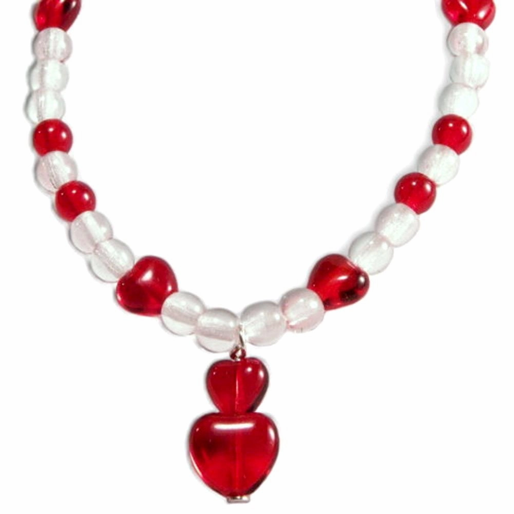Candy Apple Red Heart Childs Czech Glass Bead Bracelet Sterling Silver Organic Feel