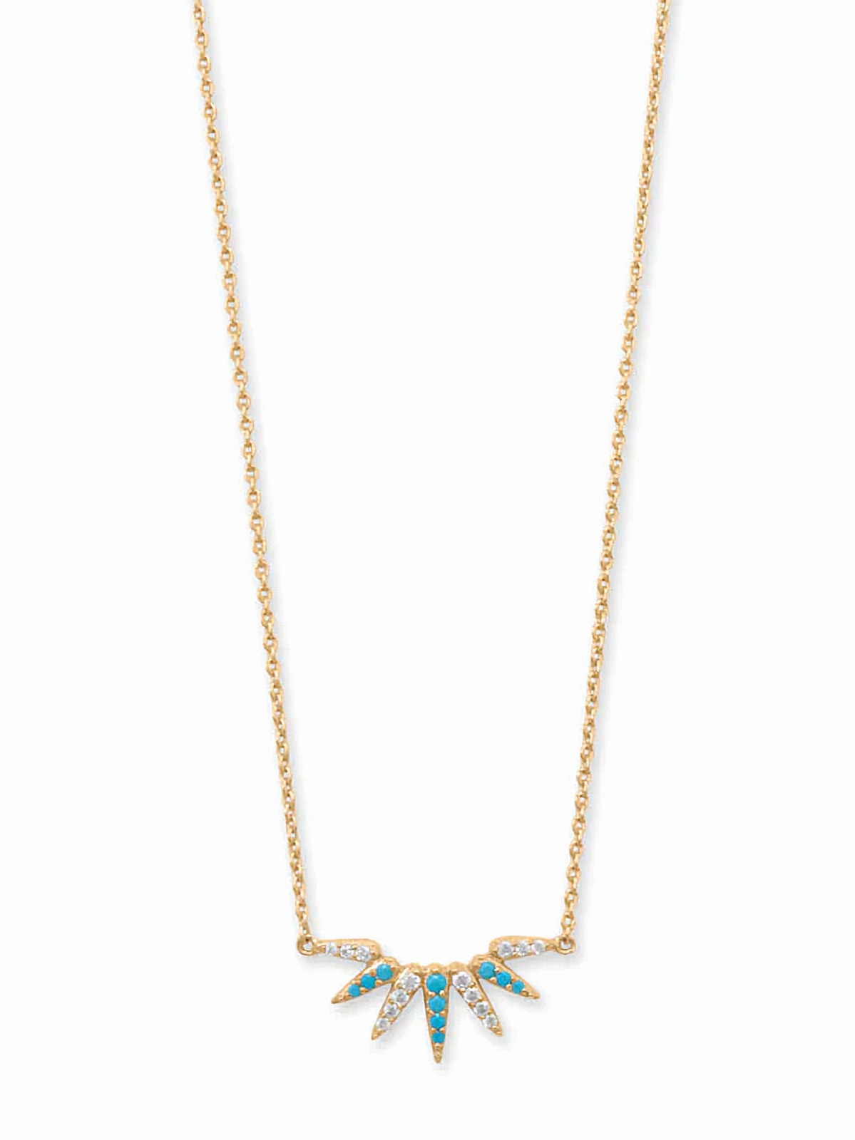 Value Present Turquoise Spike Sunray Necklace with Cubic Zirconia Gold-plated Silver
