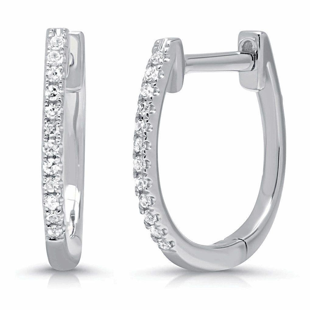 Luminous Touch Bremer Jewelry Round Huggie Diamond Earrings in 14K White Gold (0.08ctw)