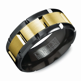 Carlex Two-Tone Wedding Band in Black Cobalt and Yellow Gold Vibrant Look Sparkling Accent
