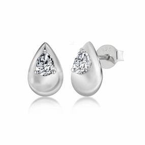 Classic Diamond Pear-Shaped Stud Earrings - Tear Drop Earrings in 18K White Gold Over Silver - Women's Everyday Wear Jewelry Everyday Item