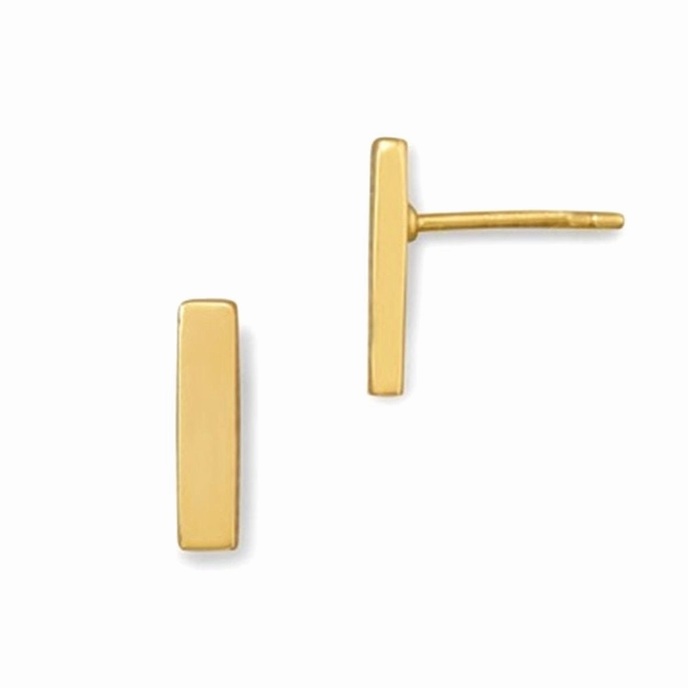 Rectangle Bar Post Stud Earrings Yellow Gold-plated Sterling Silver Geometric Square Accessory Minimalist Element