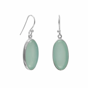 Sea Green Chalcedony Gemstone Sterling Silver Earrings Delicate Design Secure Design