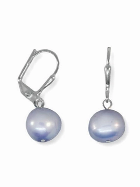 Lavender Dyed 9mm Cultured Freshwater Pearl Earrings Silver Plate Leverback Ornate Feature Cute Adornment