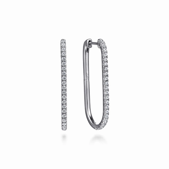 14K White Gold Diamond Classic Elongated Oval Hoop Earrings Contemporary Glow Modern Edge