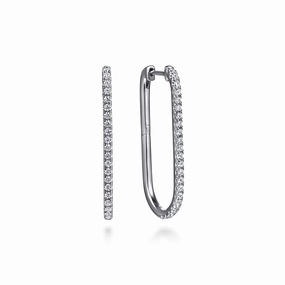 14K White Gold Diamond Classic Elongated Oval Hoop Earrings Contemporary Glow Modern Edge