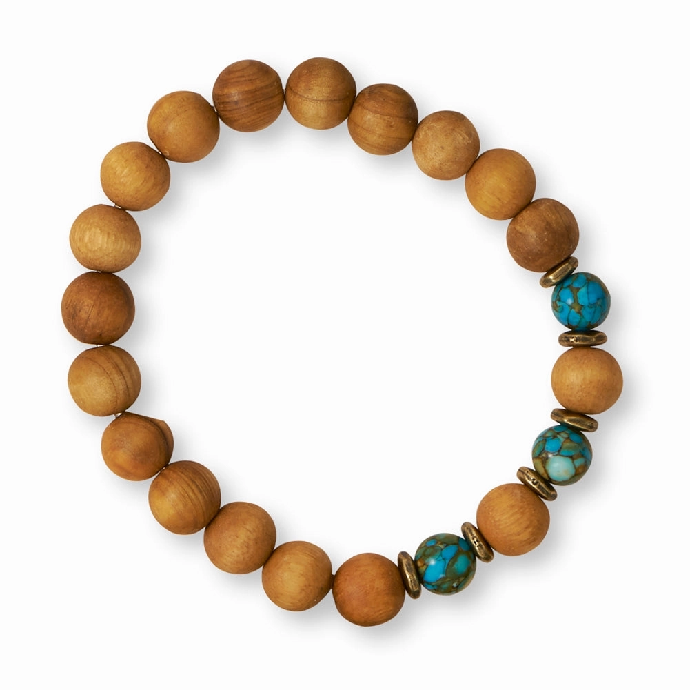 Everyday Luxury Geometric Shapes Wildfire Fashion Mosaic Stone and Wood Bead Stretch Bracelet