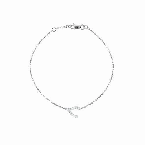 Unrestricted Blend Heartwarming Composites Mini Wishbone Bracelet Rhodium on Sterling Silver Cubic Zirconia