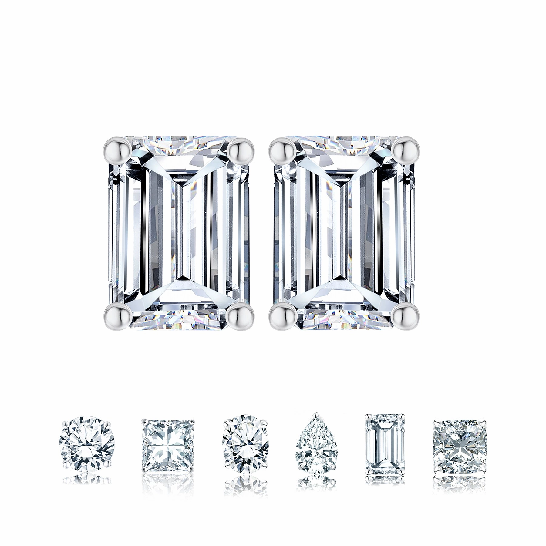 Radiant Feature Certified - 1 Carat Emerald Cut Moissanite - Minimalist Solitaire Stud Earrings - 18K Rose Gold Plating Over Silver