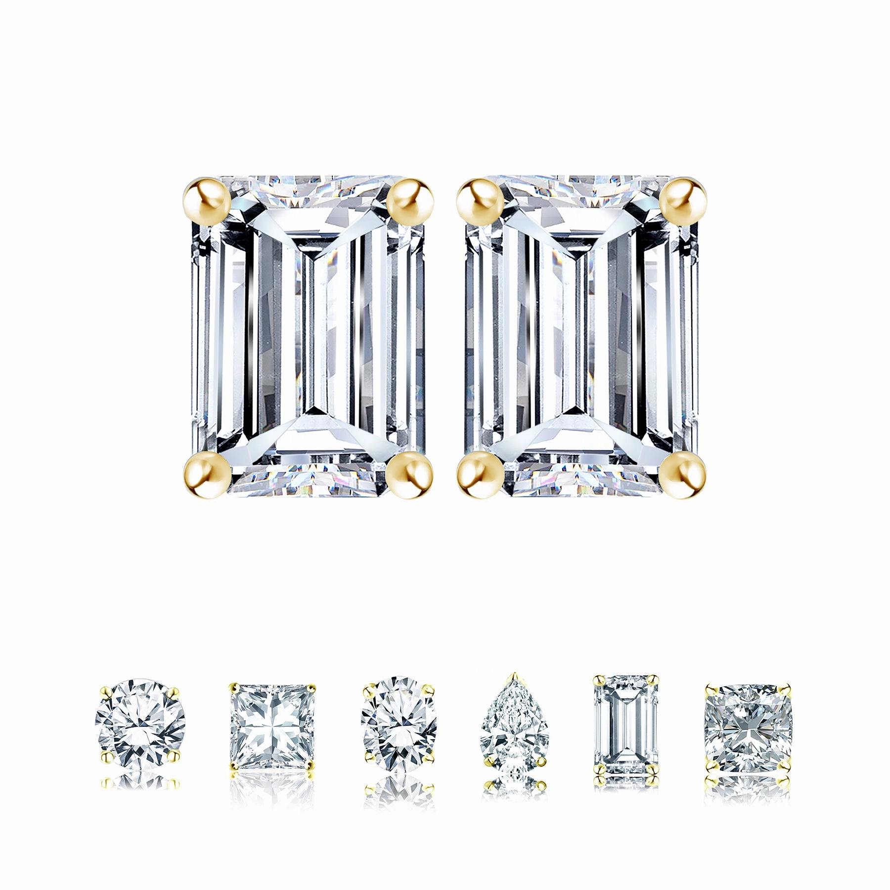 Certified - 1 Carat Emerald Cut Moissanite - Minimalist Solitaire Stud Earrings - 18K Rose Gold Plating Over Silver Rectangular Item Ornate Must-Have