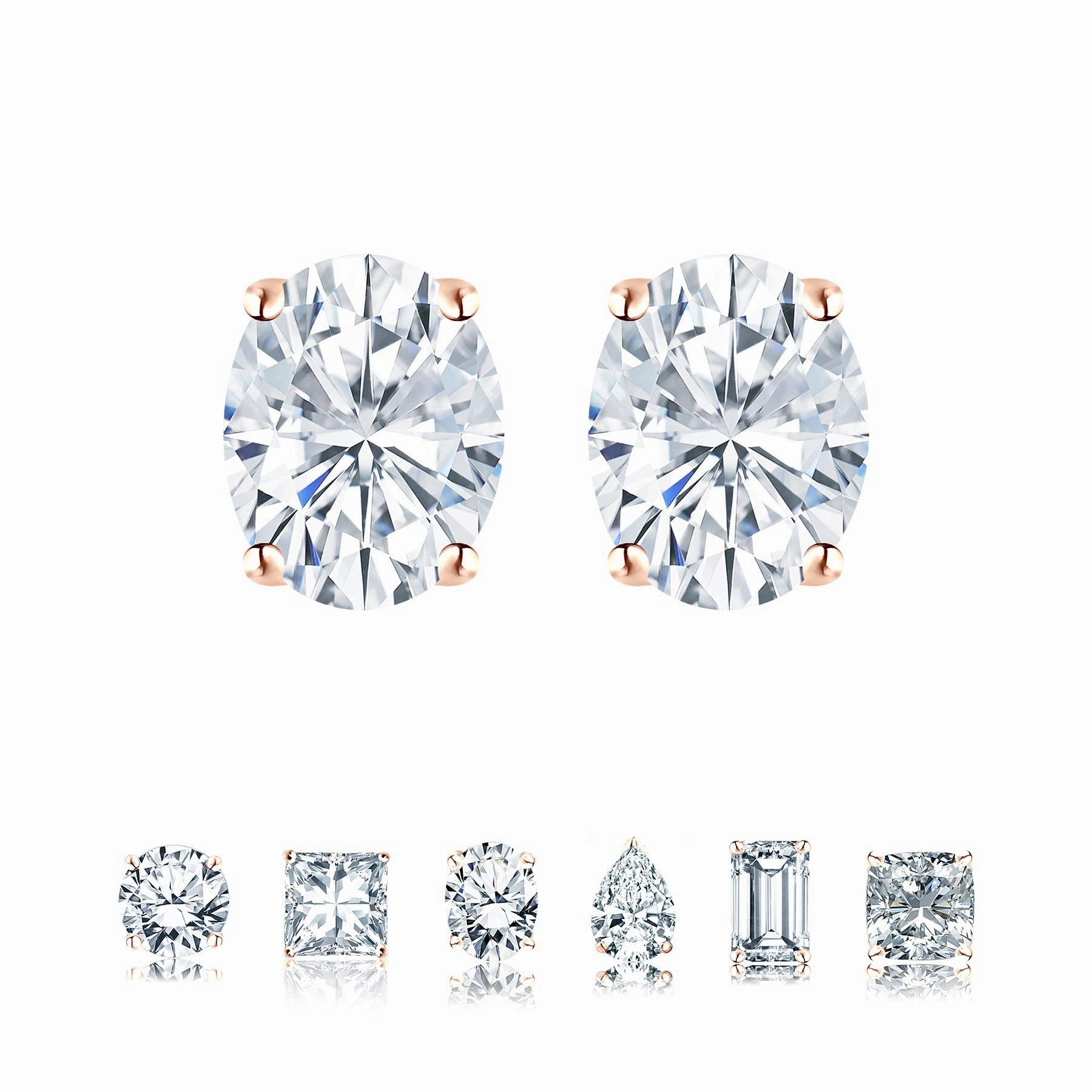 Sparkling Appearance Everyday Ornament Certified - 1 Carat Ovate Moissanite - 4 Prong Solitaire Stud Earrings - 18K Rose Gold Plating Over Silver