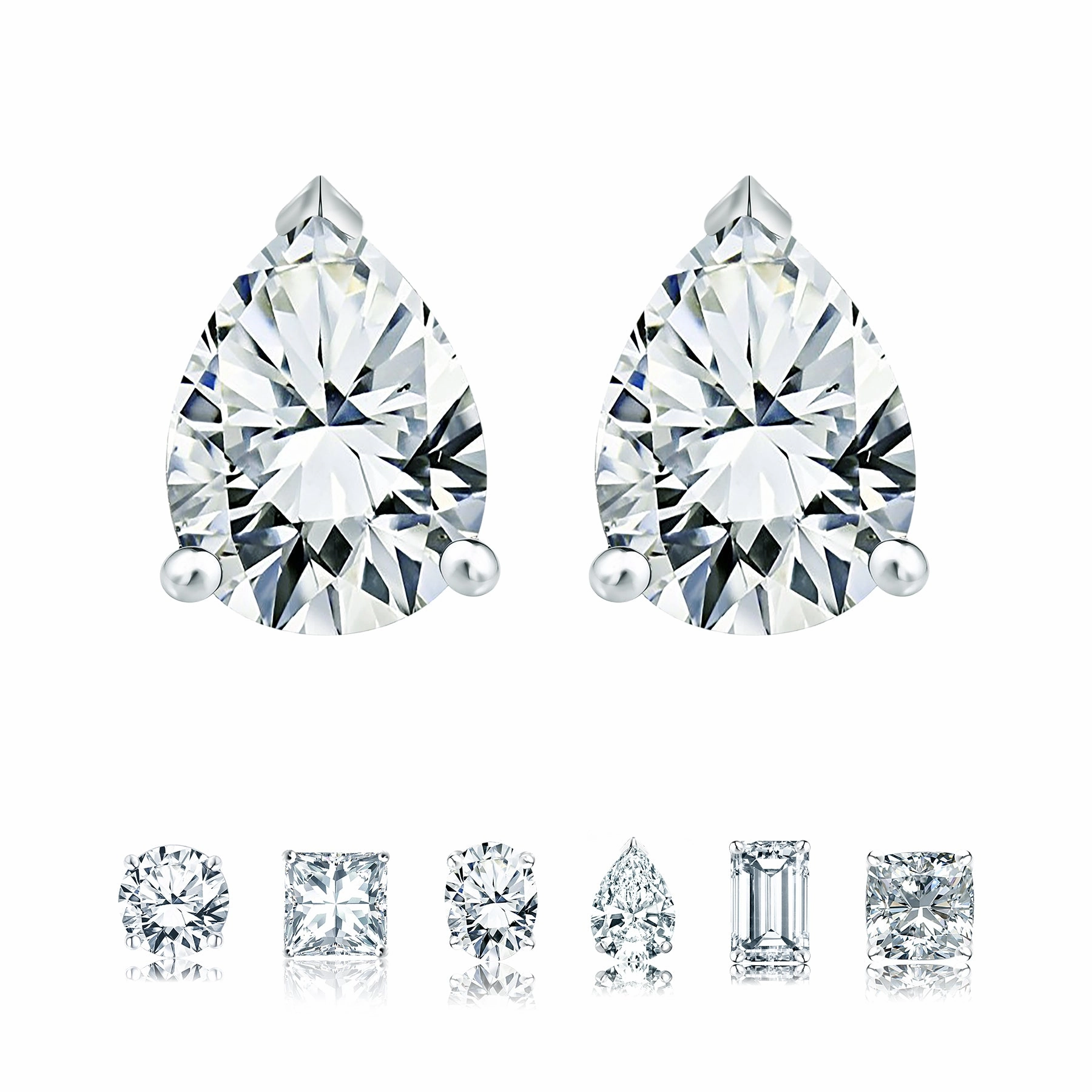 Shiny Aesthetic Graceful Embellishment Certified - Minimalist - 1 Carat Teardrop Moissanite - Solitaire Stud Earrings - 18K White Gold Plating Over Silver