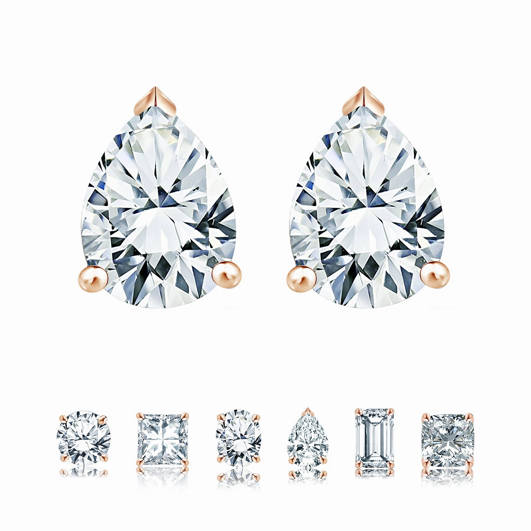Certified - Minimalist - 1 Carat Teardrop Moissanite - Solitaire Stud Earrings - 18K White Gold Plating Over Silver Beautiful Aesthetic
