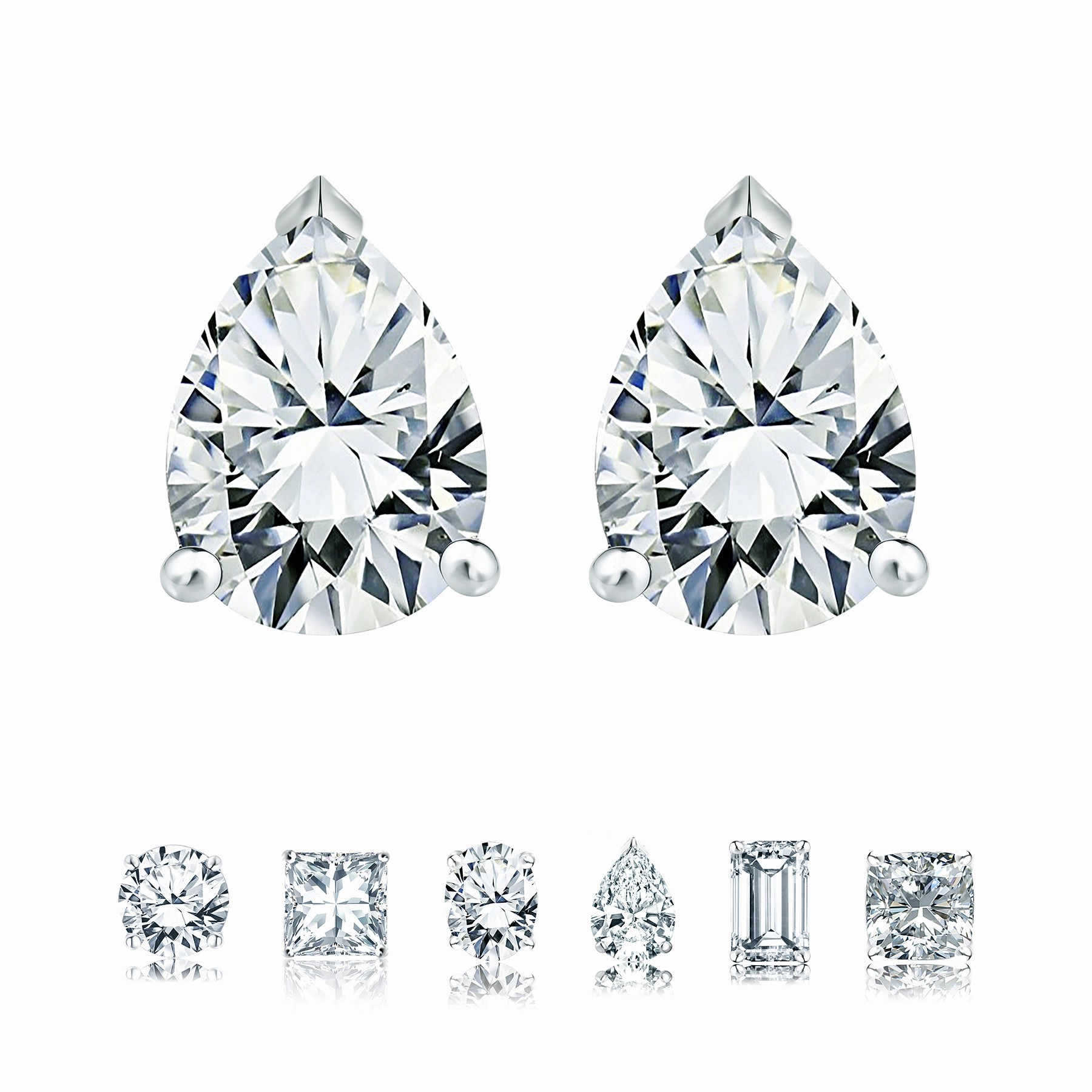 Gorgeous style Certified - Minimalist - 1 Carat Teardrop Moissanite - Solitaire Stud Earrings - 18K White Gold Plating Over Silver