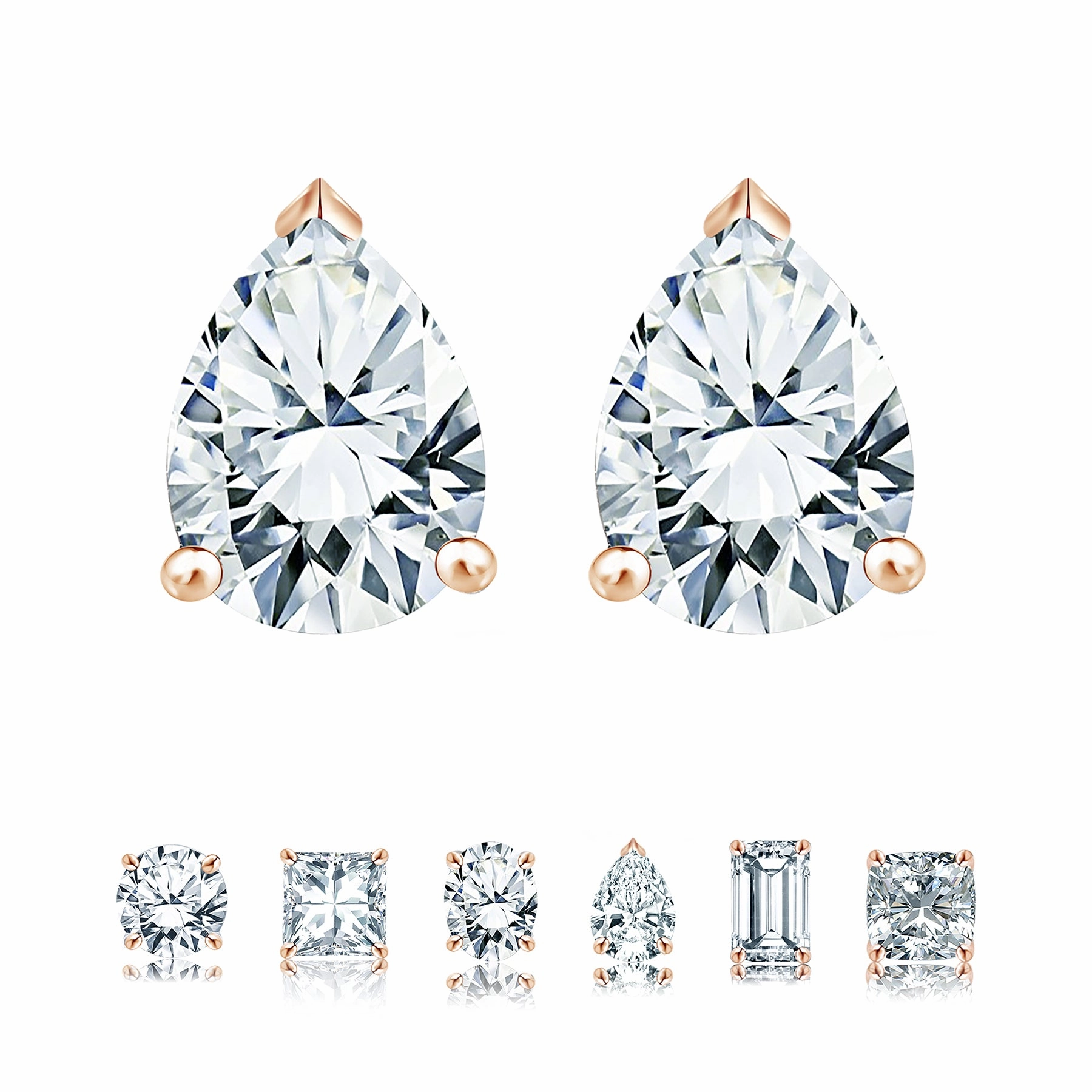Trendy Jewelry Certified - Minimalist - 1 Carat Teardrop Moissanite - Solitaire Stud Earrings - 18K White Gold Plating Over Silver