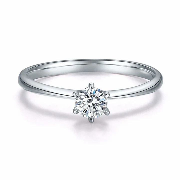 Certified Six Prong Round cut 1 CT Lab Grown Diamond Solitaire Engagement Ring in White Gold Low Maintenance