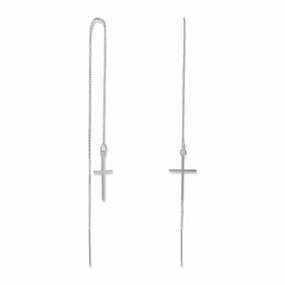 Chain Threader Earrings with Cross Drop Sterling Silver Striking Adornment Stunning Decor