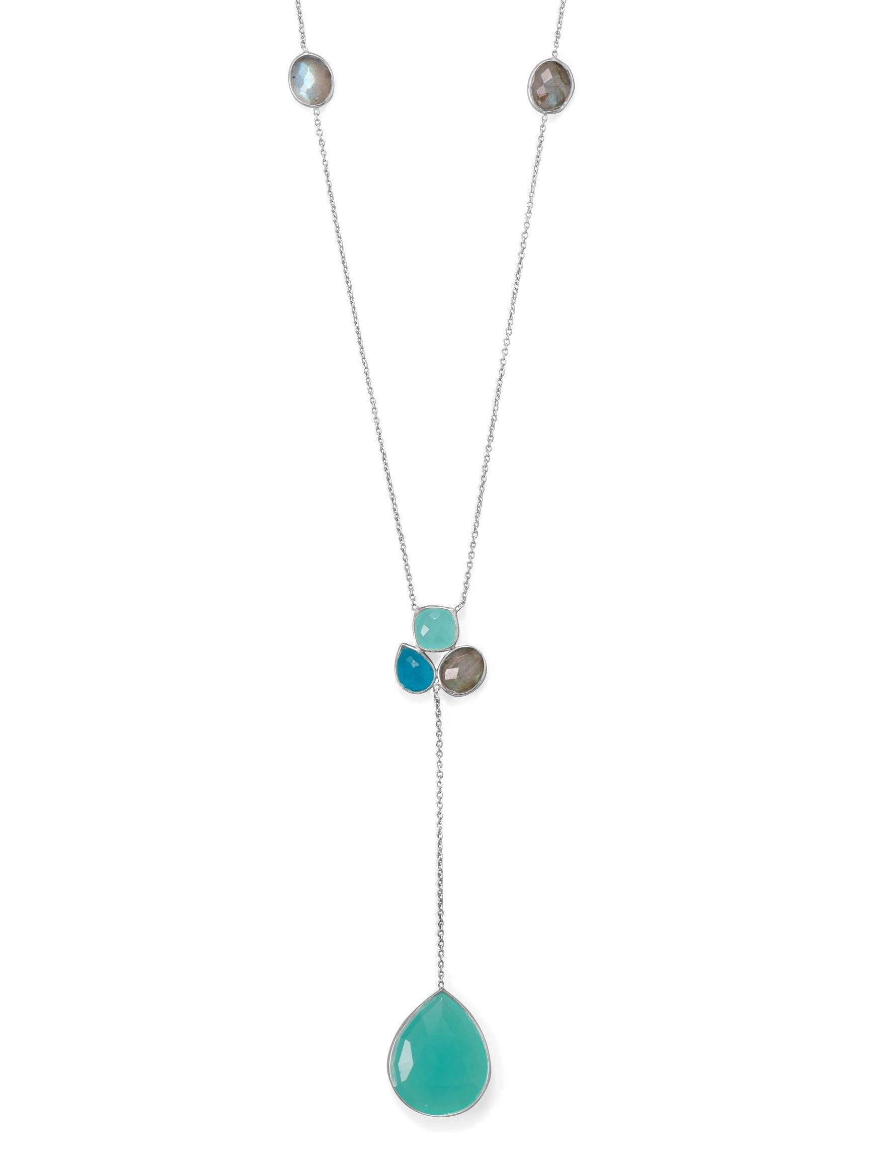 Chalcedony, Green Jade, Labradorite Y-style Necklace Sterling Silver Adjustable Ethical Item