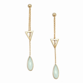 Chalcedony Teardrop and Triangle Earrings Gold-plated Sterling Silver Safe Style Industrial Embellishment