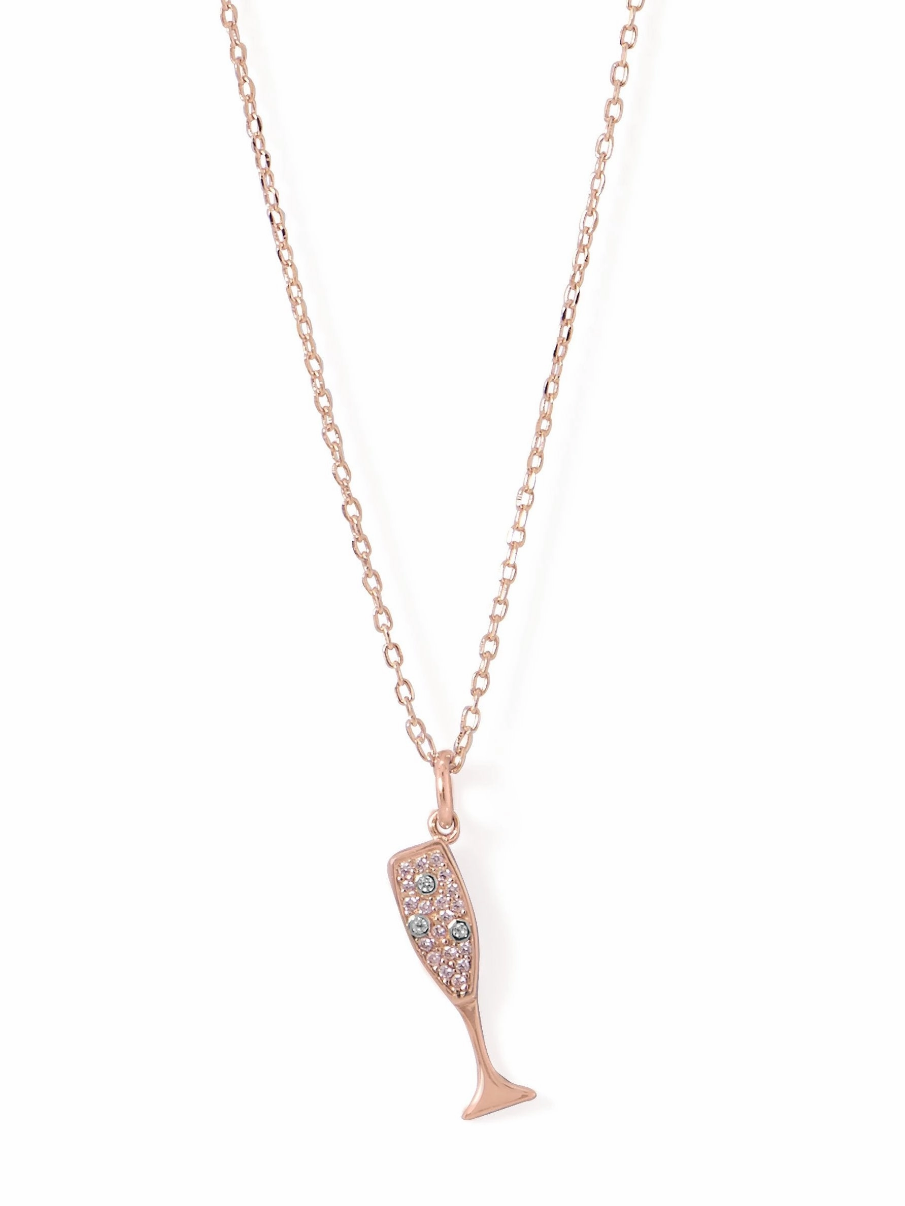 Champagne Glass Necklace Cubic Zirconia CZ Rose Gold-plated Sterling Silver Beautiful Piece