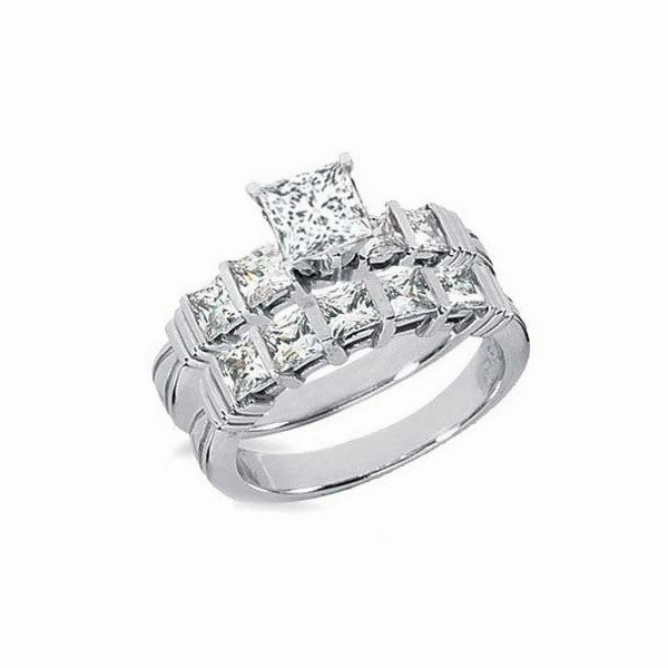 Channel 1 Ct Princess Cut Diamond Bridal Set Subtle Charm