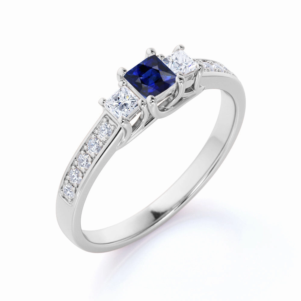 Channel 1 Ct Princess Cut Lab Sapphire Engagement Ring HighEnd Product