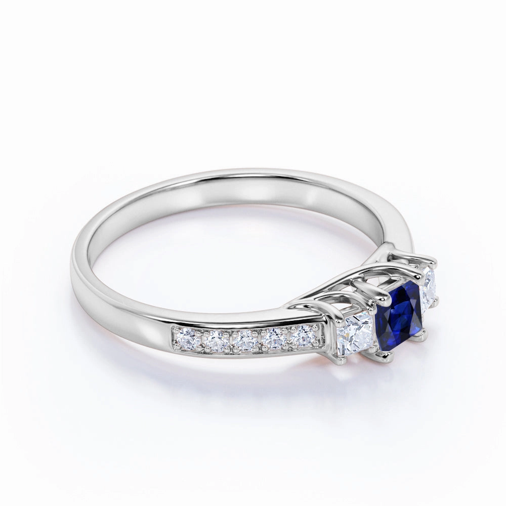 Easy Appearance Seasonal Look Channel 1 Ct Princess Cut Lab Sapphire Engagement Ring