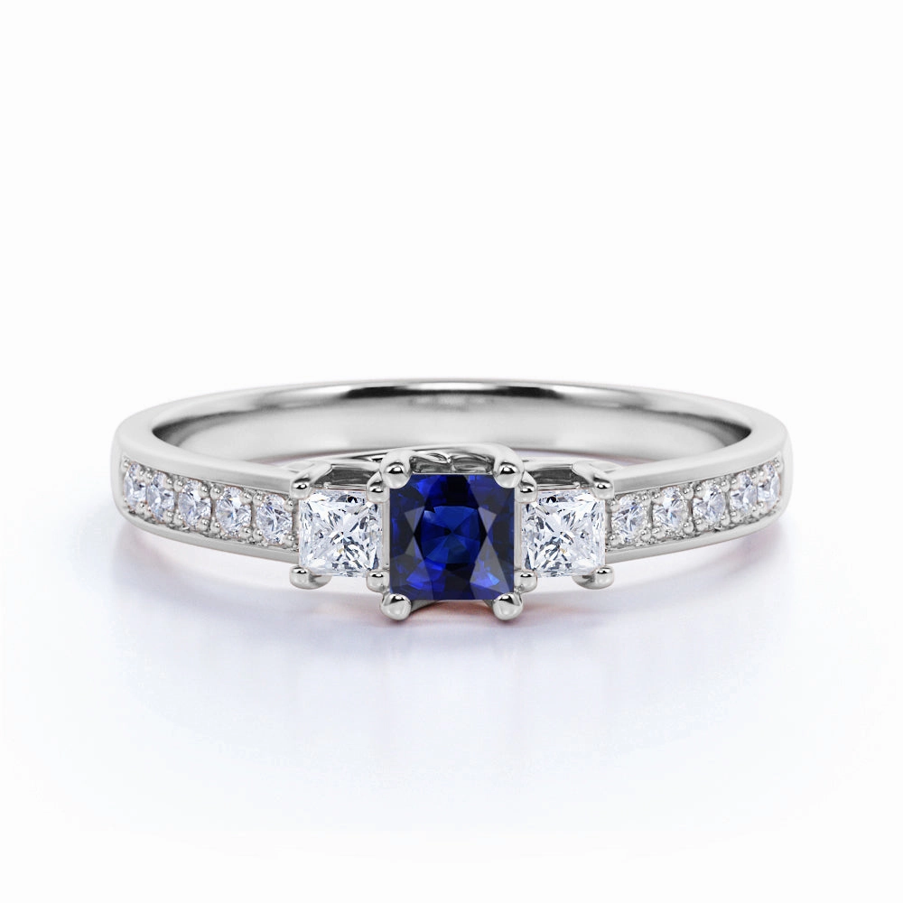 Channel 1 Ct Princess Cut Lab Sapphire Engagement Ring Warm Tone