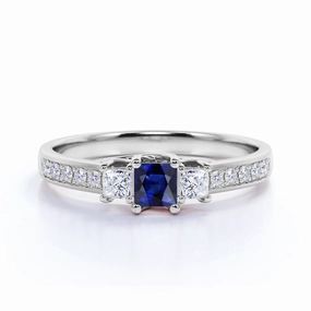 Timeless Art Channel 1 Ct Princess Cut Lab Sapphire Engagement Ring
