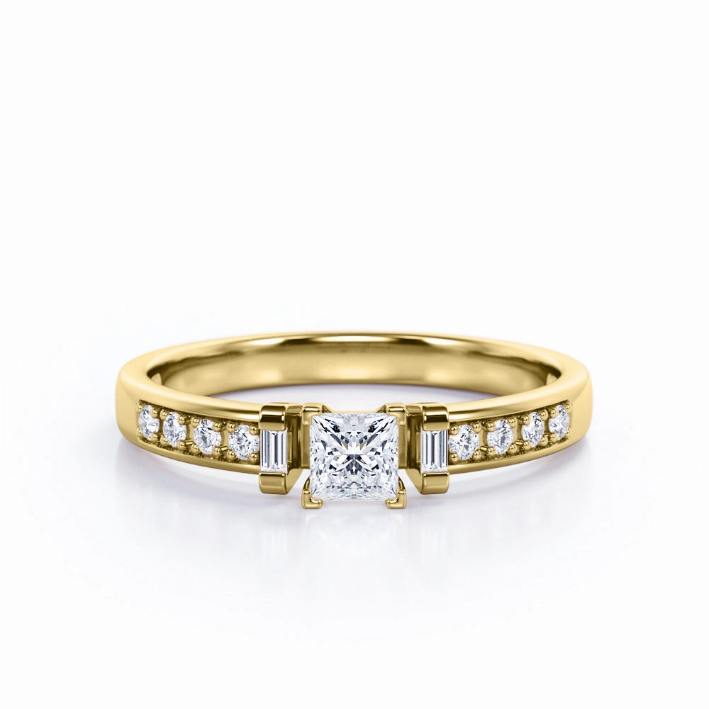 Channel Set 0.50 Ct Princess Cut Diamond Engagement Ring Digital Component Sentimental Art