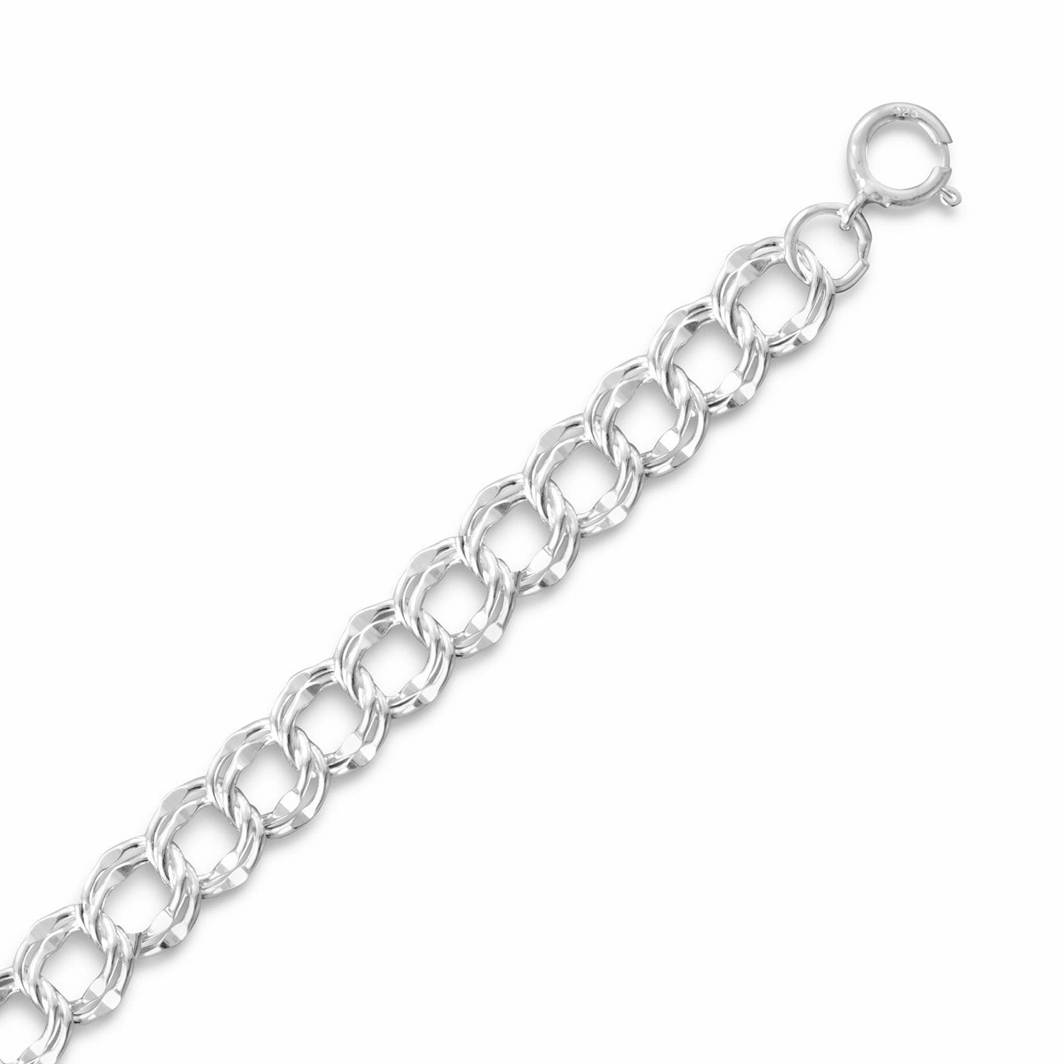 Heirloom Potential Royal Vibe Charm Chain Bracelet 7.5mm Wide Sterling Silver Double Link - Made in the USA