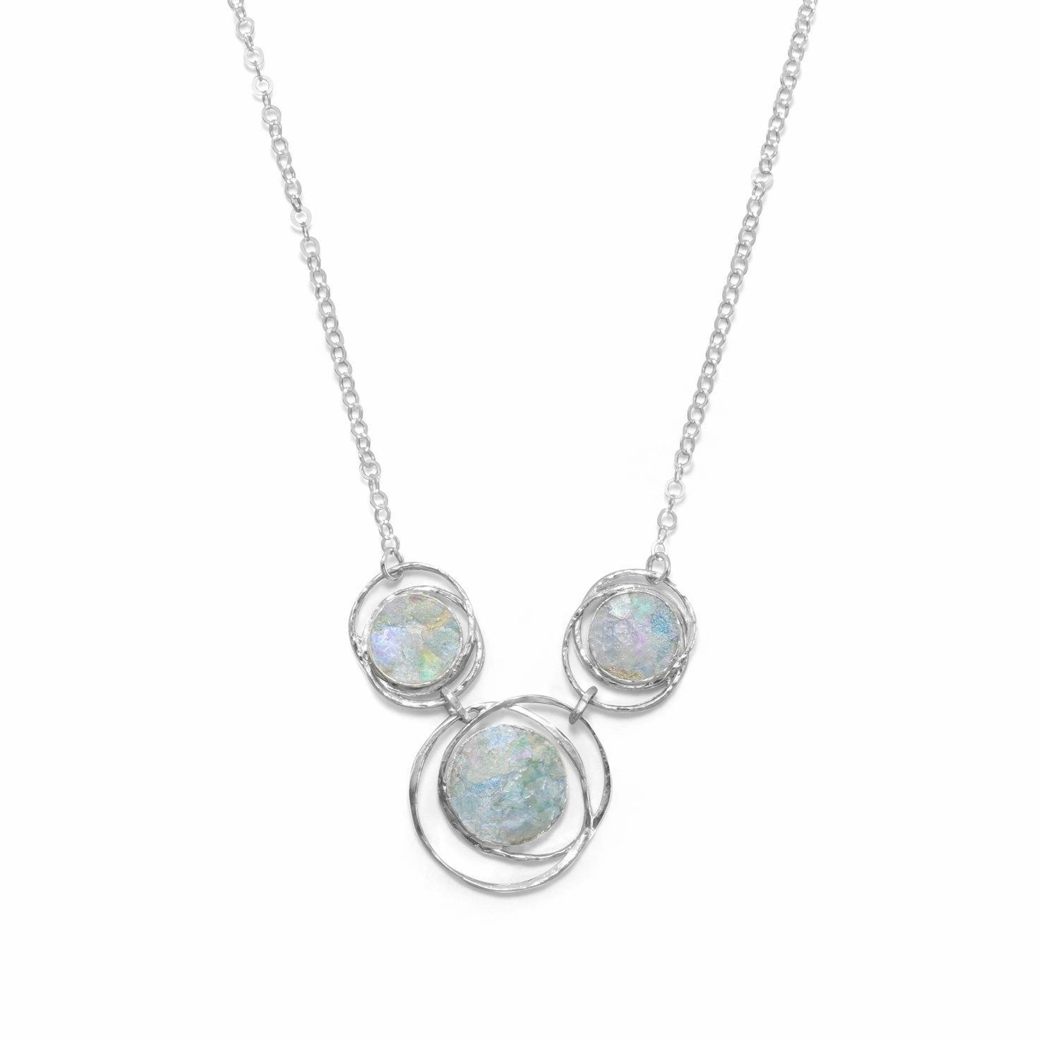 Triple Circle Hoop Ancient Roman Glass Necklace Sterling Silver Handcrafted in Israel Trendy Accent Artisan Accessory