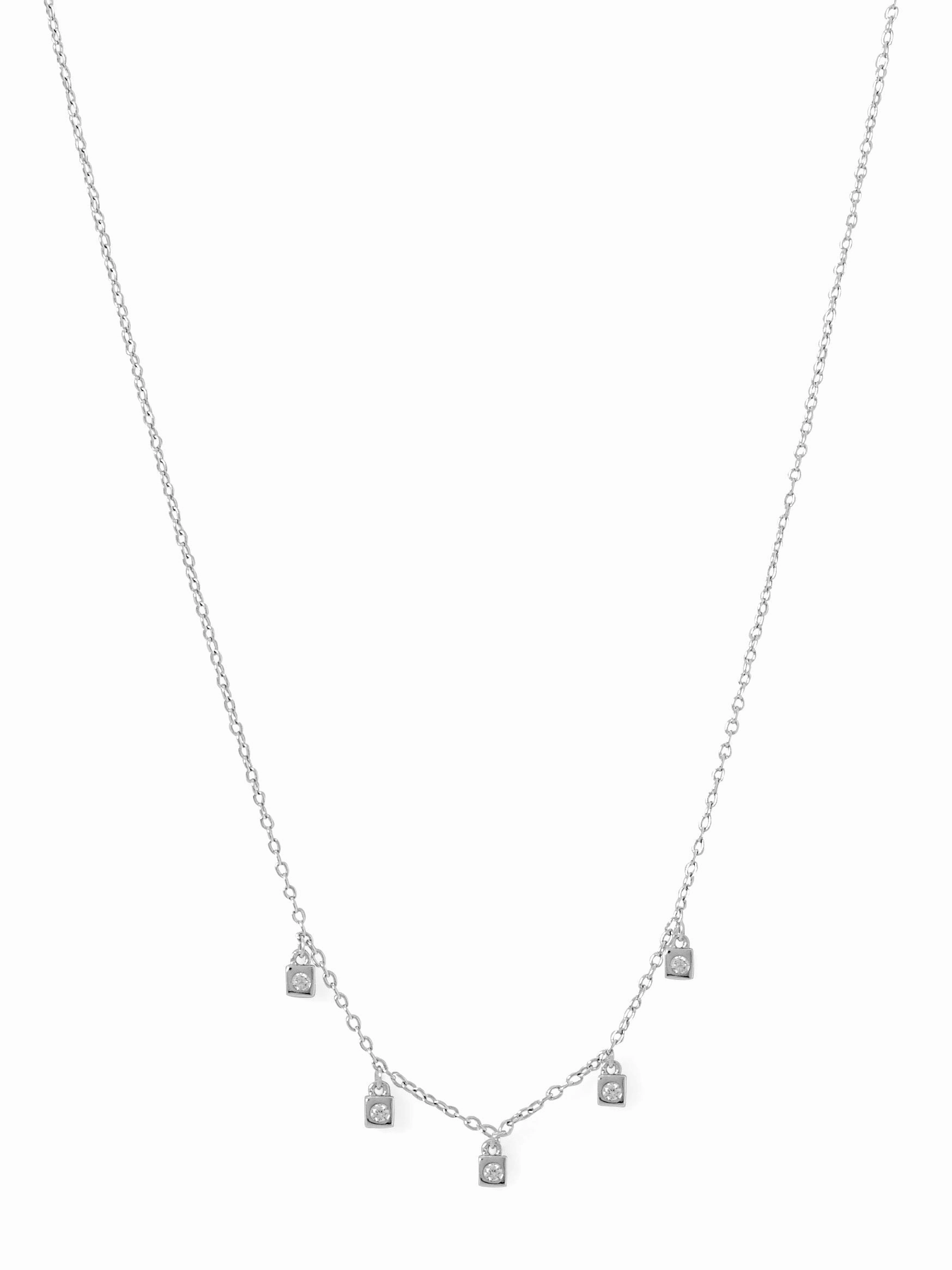 Cubic Zirconia Charm Drop Necklace Rhodium on Sterling Silver - Nontarnish Trend Accent Matte Finish Accessory