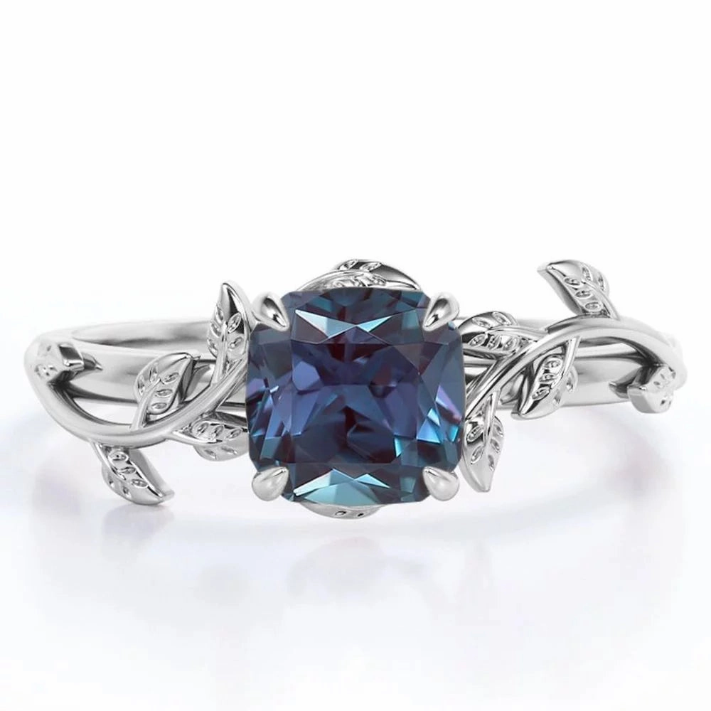 1 Ct Cushion Lab Alexandrite Nature-Inspired Bridal Set Daily Texture