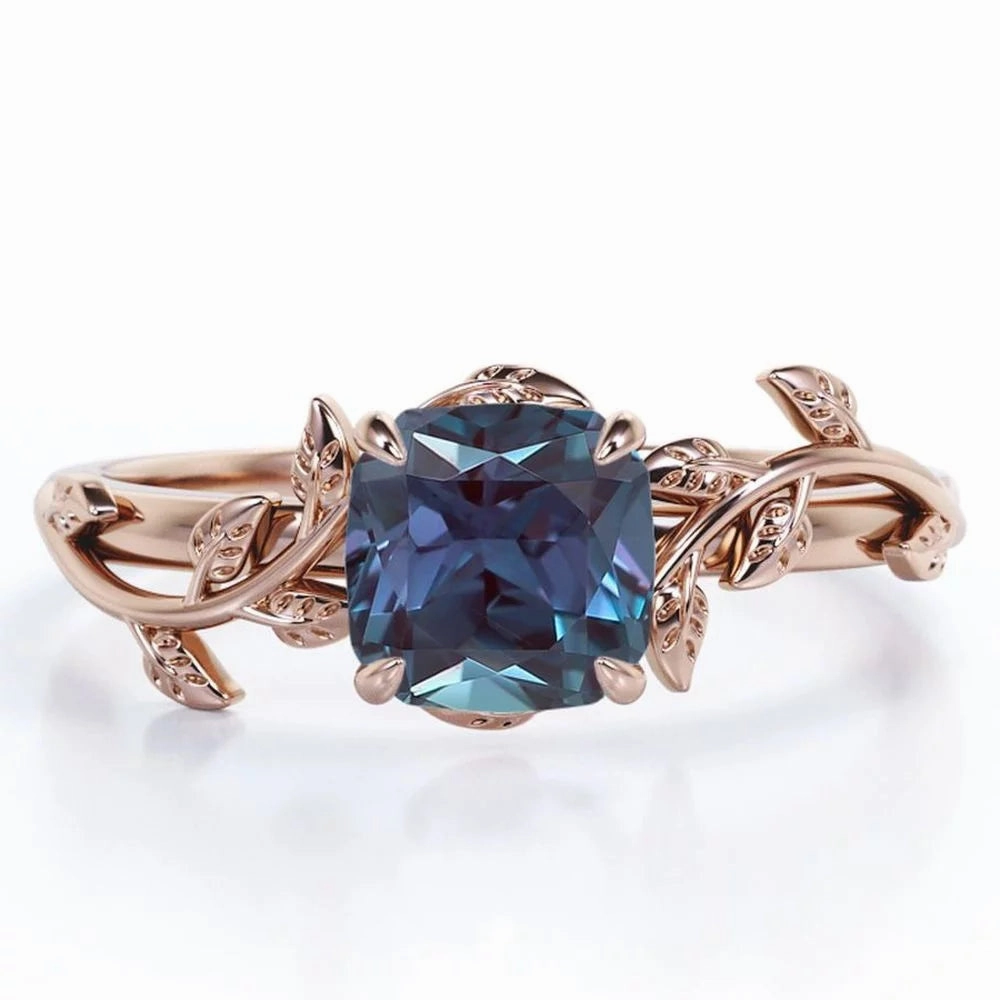 1 Ct Cushion Lab Alexandrite Nature-Inspired Bridal Set Strong Symbol square shape