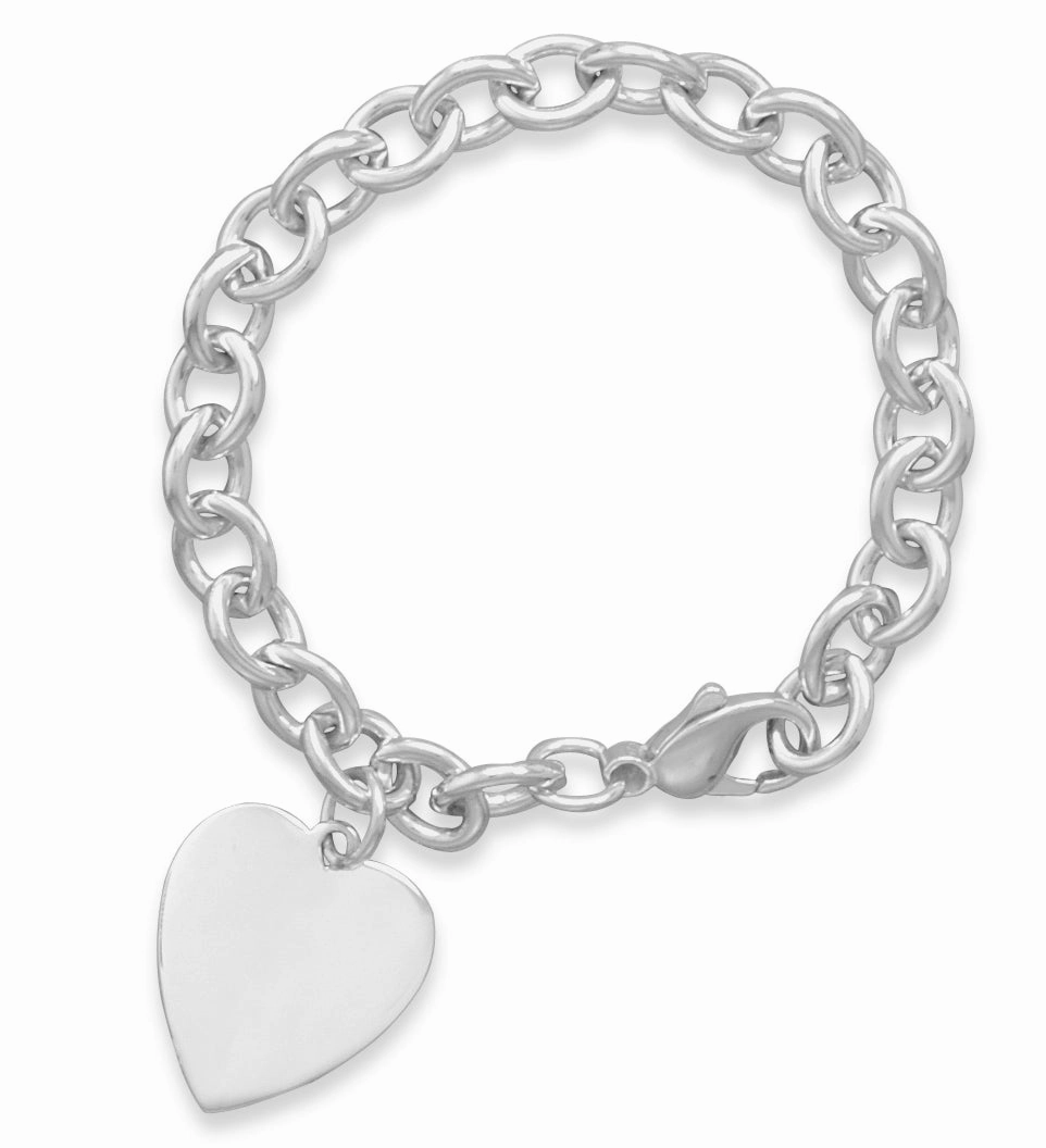 Advantageous Mixes Snap Buttons Sterling Silver Heart Tag Charm Bracelet Heavy Cable Chain Made in the USA