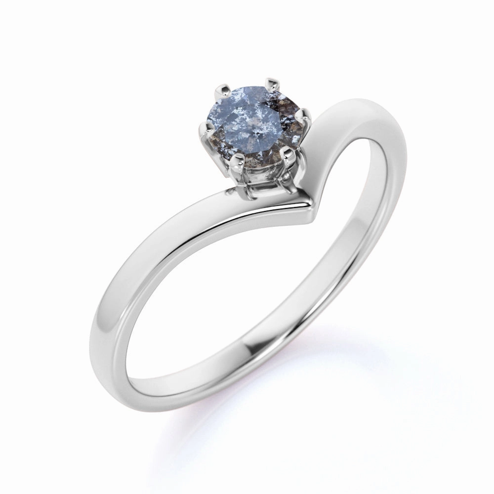 Chevron 0.50 Ct Round Salt and Pepper Diamond Engagement Ring Beautiful Bauble