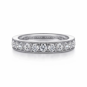 Padua - 14K White Gold Micro Pave Set Diamond Wedding Band with Milgrain - 0.95ct Modern Spark