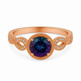 1.15 Ct Round Cut Alexandrite Milgrain Engagement Ring Unique Gift