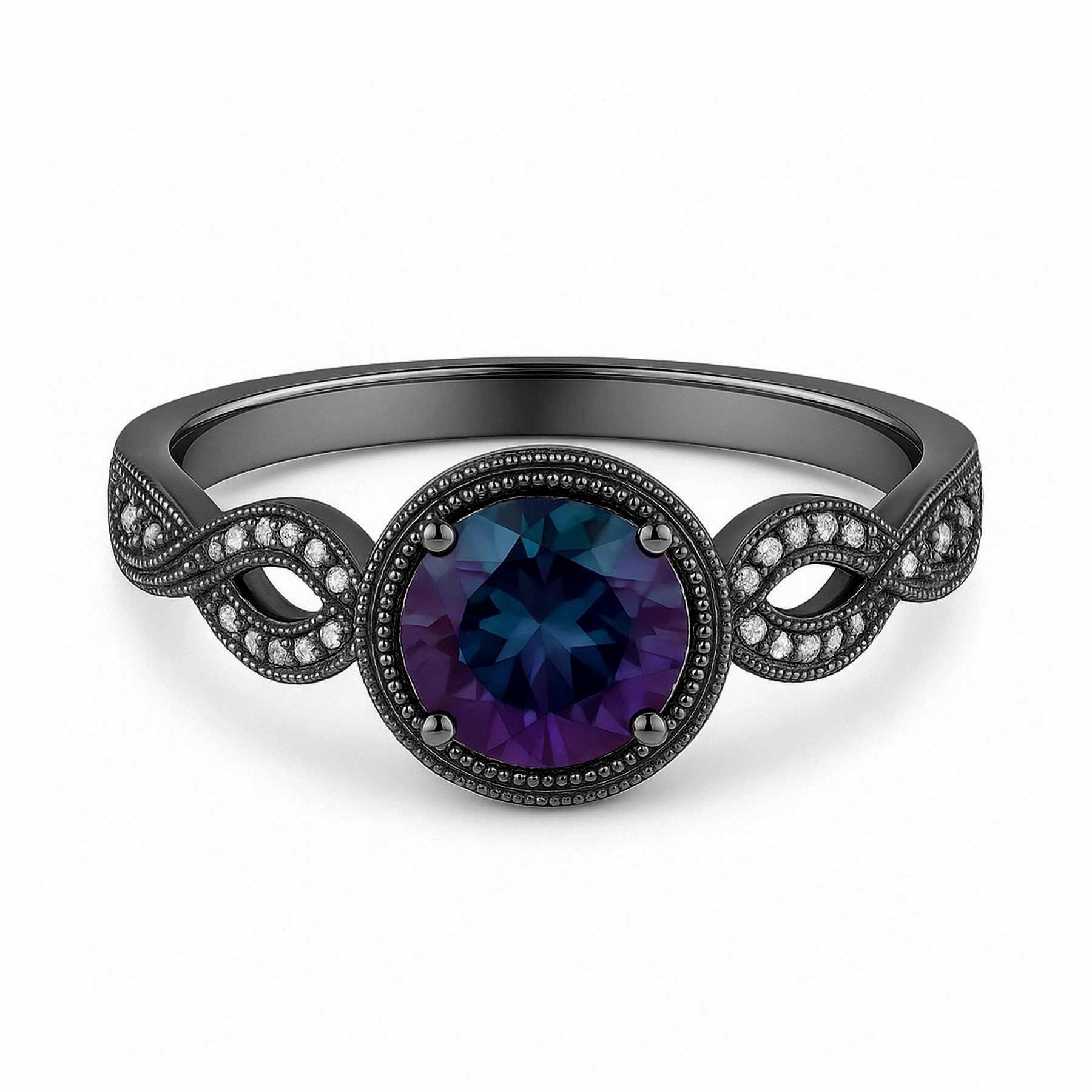 Easy Off 1.15 Ct Round Cut Alexandrite Milgrain Engagement Ring