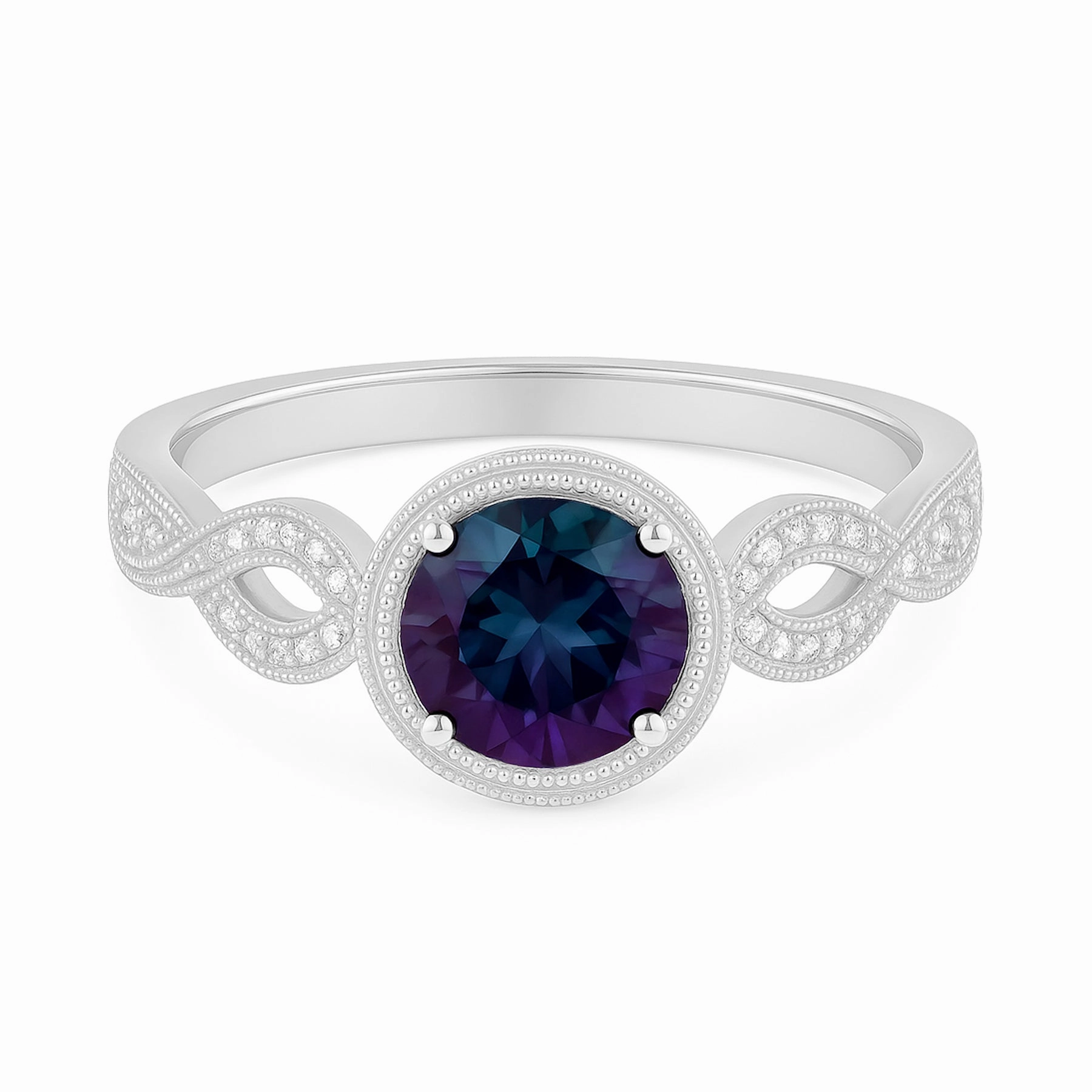 Modern Flow 1.15 Ct Round Cut Alexandrite Milgrain Engagement Ring