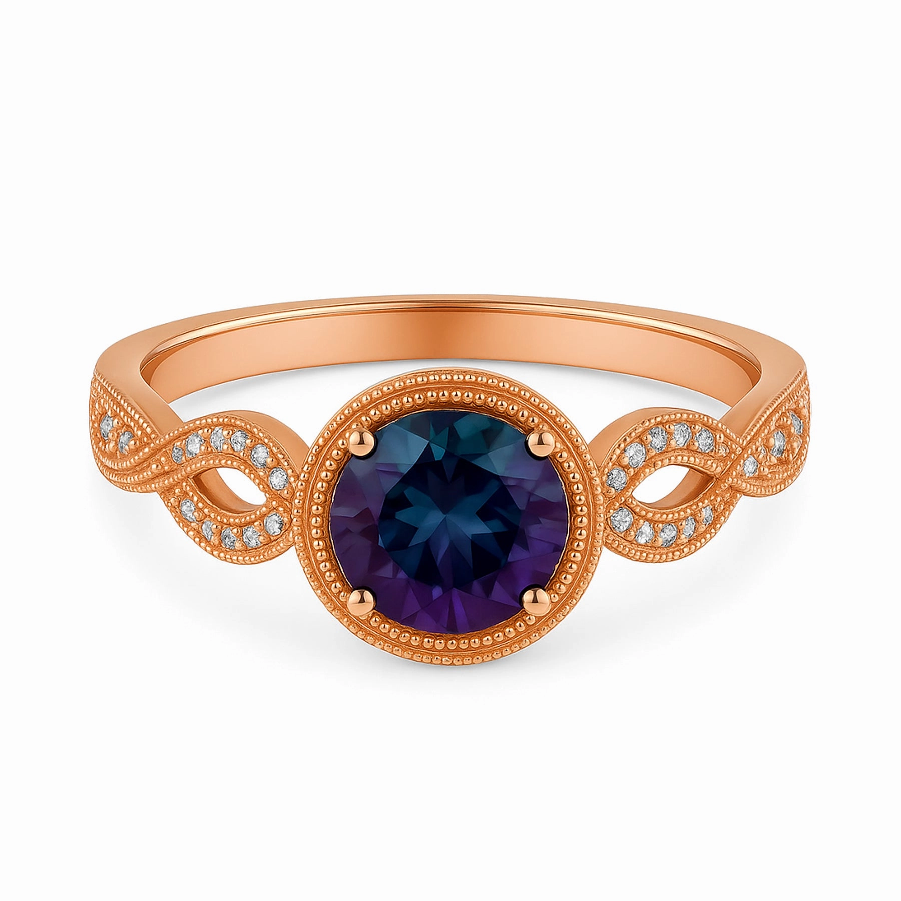 1.15 Ct Round Cut Alexandrite Milgrain Engagement Ring Unique Gift