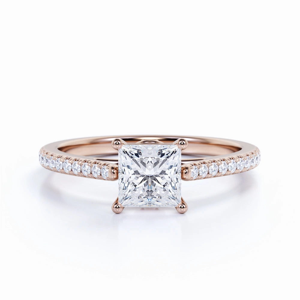 Delicate Creation 1 Ct Princess Cut Diamond Pave Engagement Ring