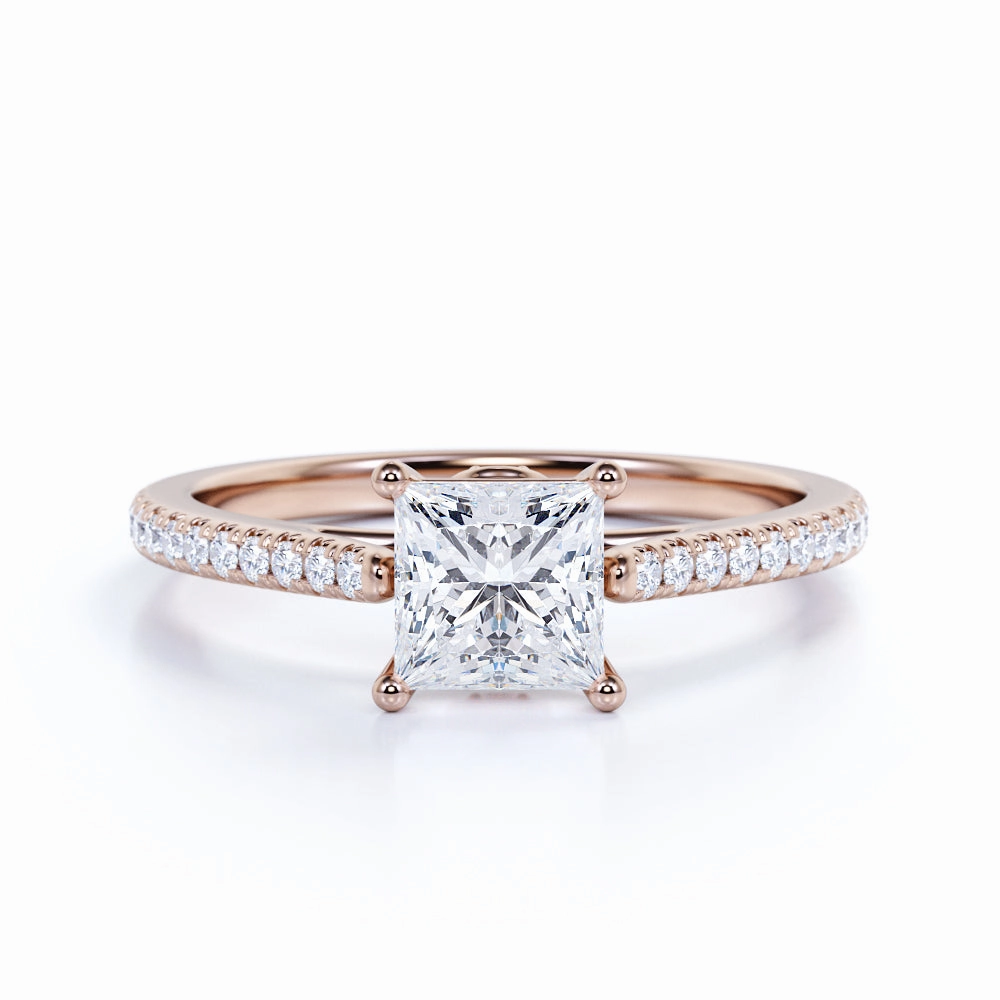 All ages Superior Design 1 Ct Princess Cut Diamond Pave Engagement Ring