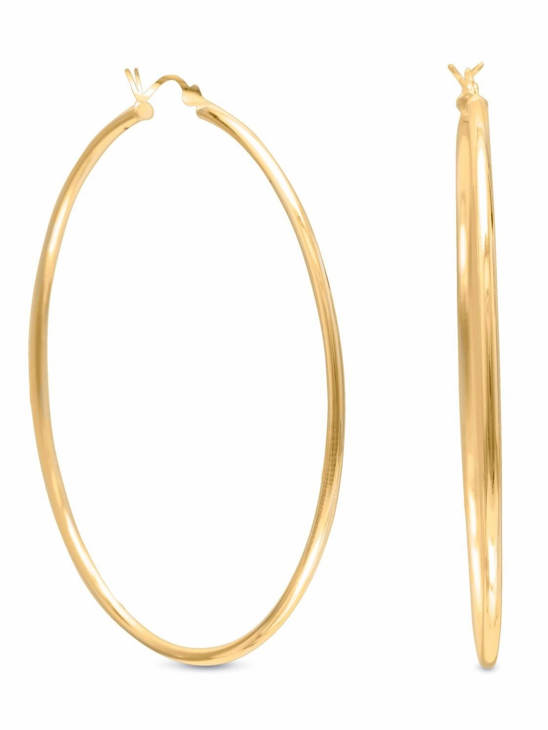 Ornate Finish Hoop Earrings 2mm x 60mm Yellow Gold-plated Sterling Silver