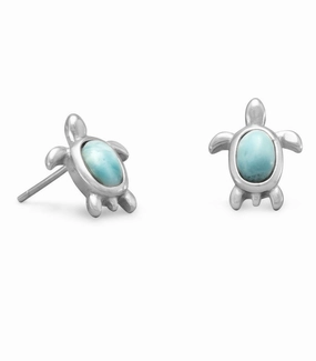 Grand Accessory Delicate Choice Larimar Turtle Post Stud Earrings Sterling Silver Atlantis Stone