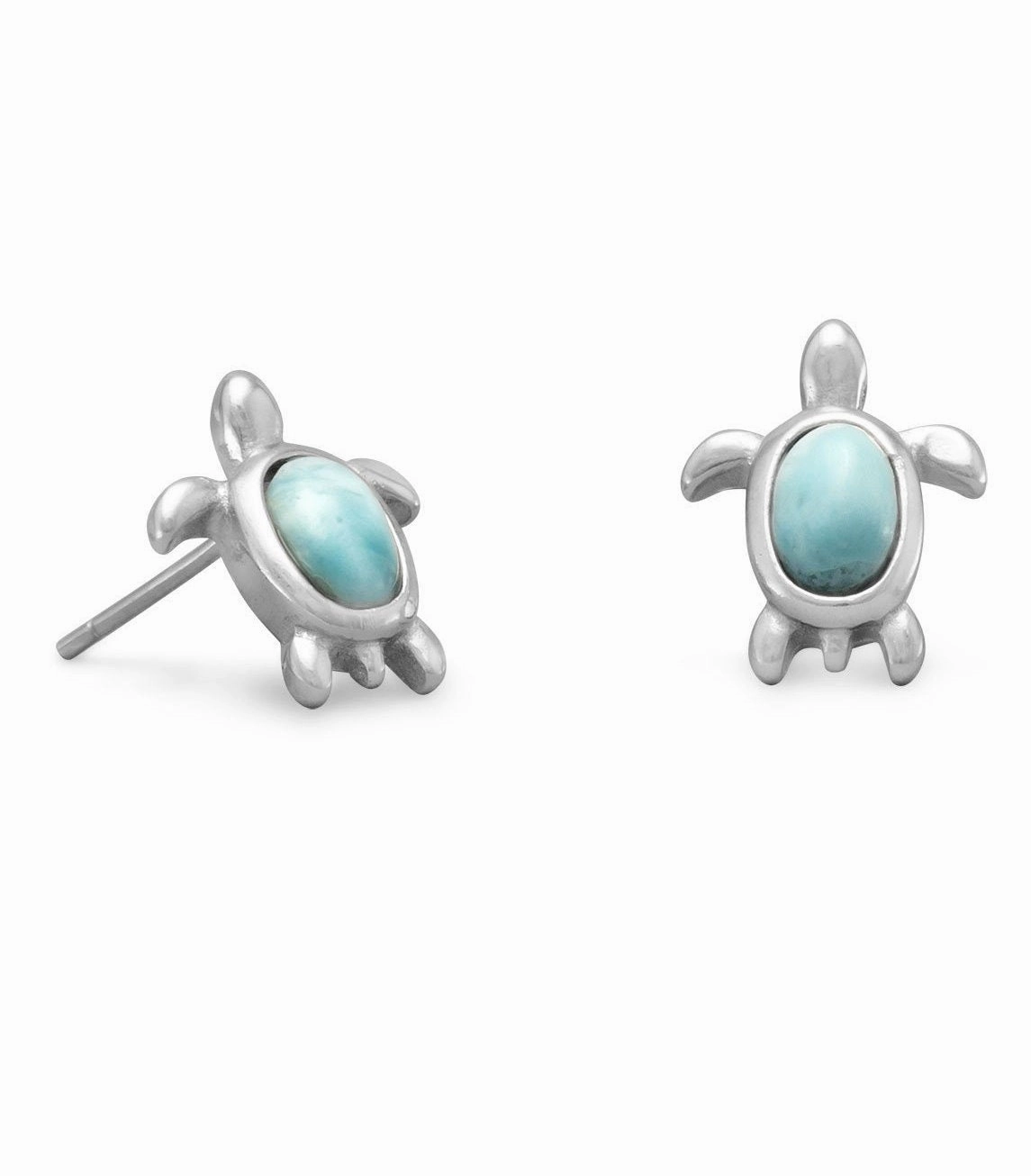 Grand Accessory Delicate Choice Larimar Turtle Post Stud Earrings Sterling Silver Atlantis Stone